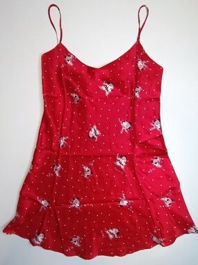 VTG Disney Mickey Mouse 100% Silk Red Star Slip Dress Chemise S